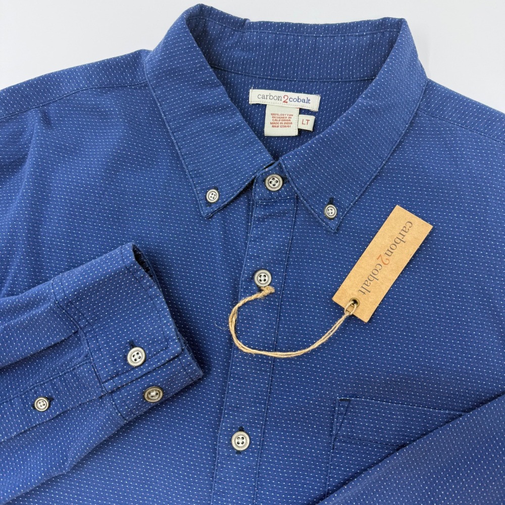 Carbon 2 Cobalt Mens LT Large Tall Blue Pindot Button Down Long Sleeve Shirt NEW